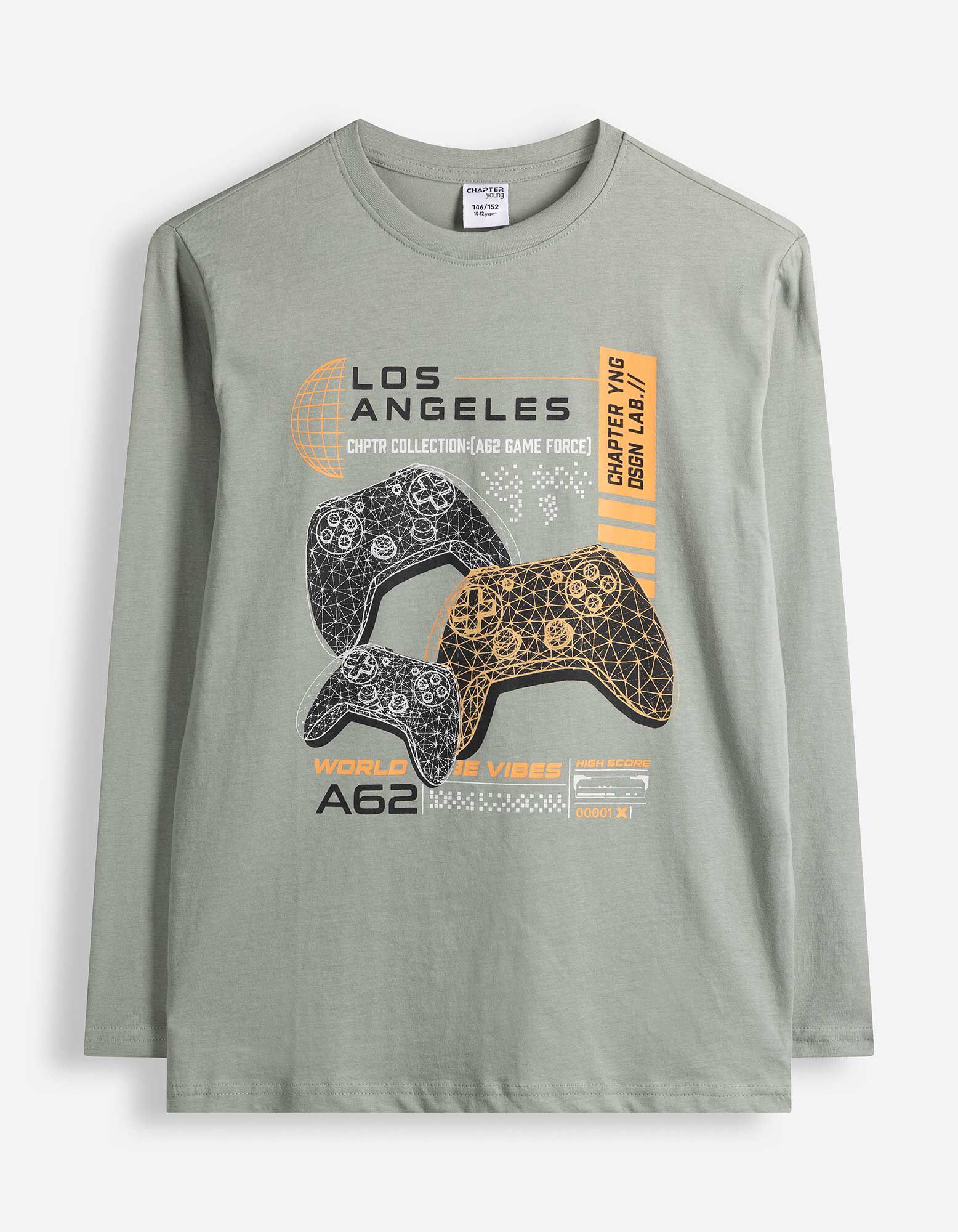 Langarmshirt - Frontprint - Hellgr&uuml;n