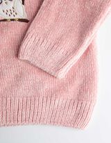 Sweter z dzianiny - hafty - rozowy