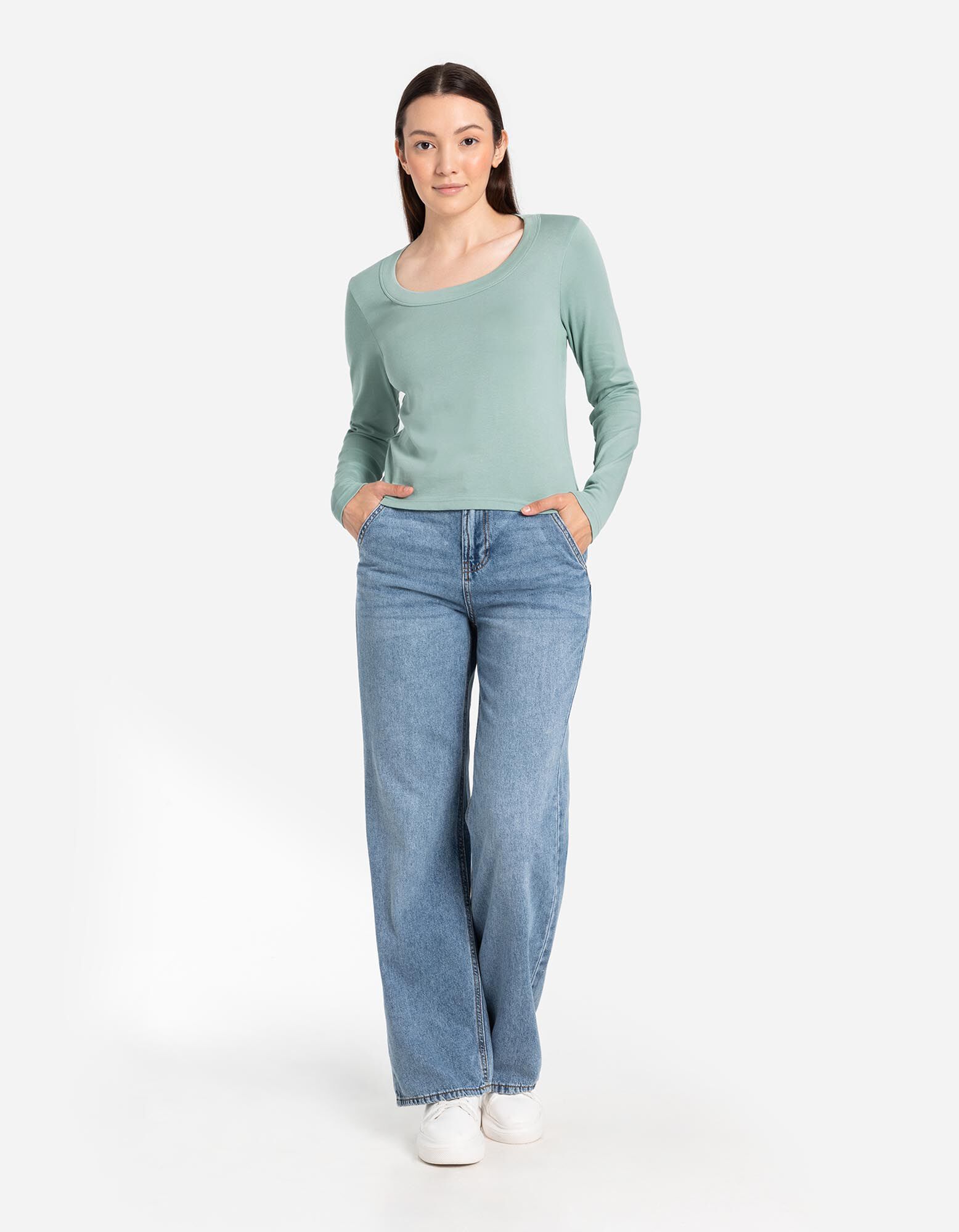 Langarmshirt - Baumwoll-Mix - grün - Takko Fashion
