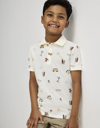 Poloshirt - Allover-Print - wei&szlig;