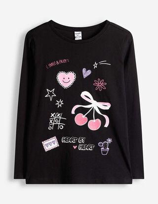 Langarmshirt - Print - Schwarz