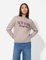 Strickpullover - Stickerei - braun