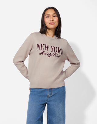 Trui - Borduursel - bruin