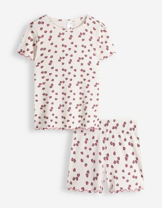 Pyjama Set aus Shirt und Shorts - Allover-Muster - wei&szlig;