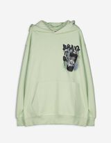 Kapucnis felső - H&aacute;tul nyomtatott minta - vilagos zold