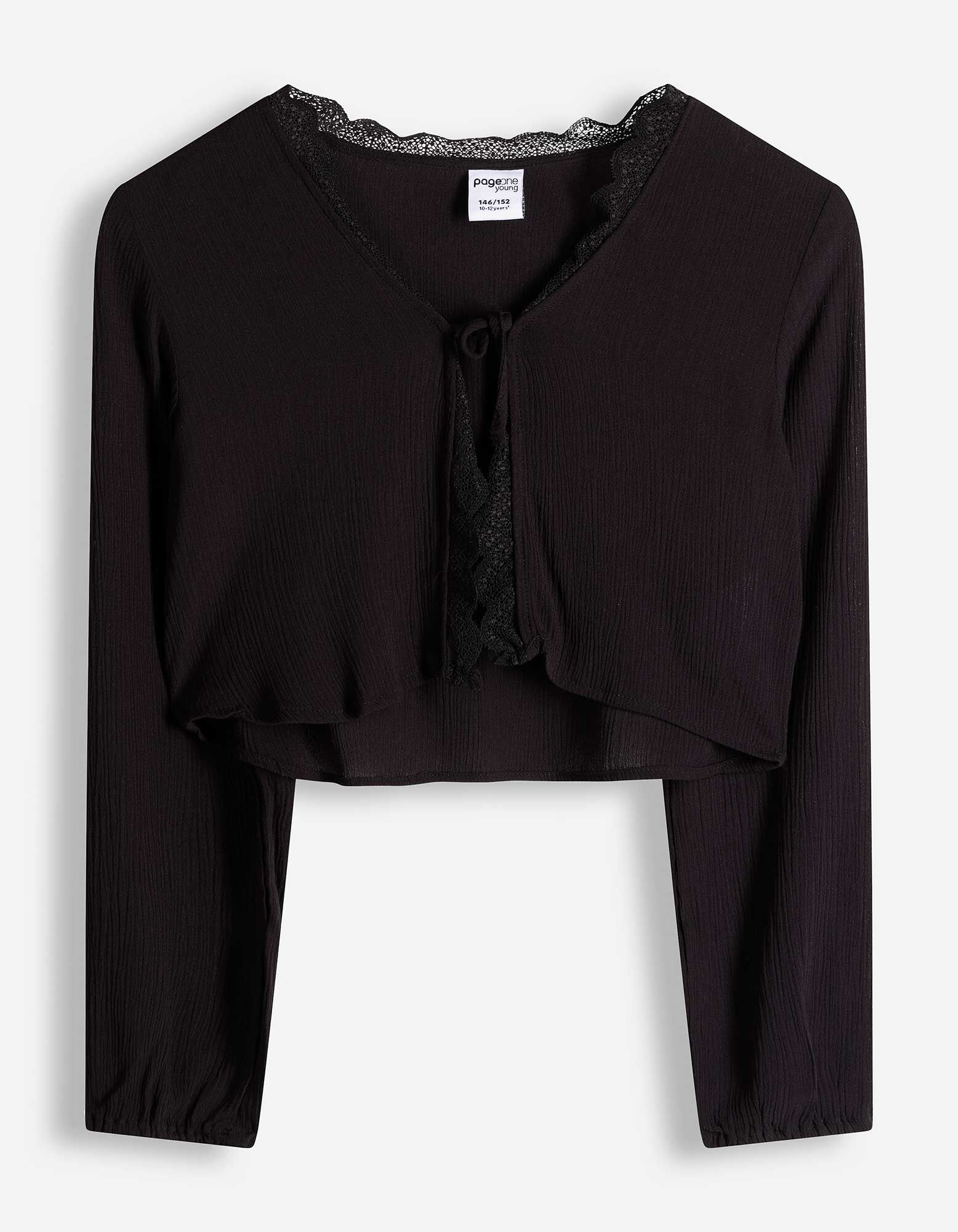 Bluse - Spitzenbesatz - schwarz