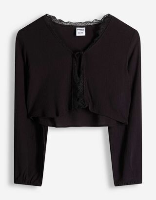 Bluse - Spitzenbesatz - schwarz