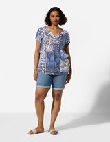 Haut en dentelle - Imprim&eacute; all-over - Bleu