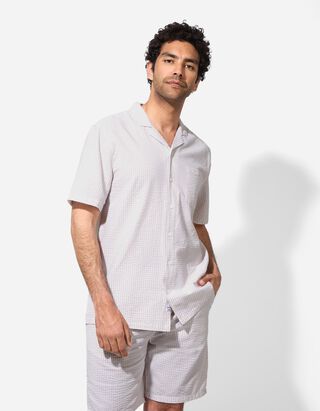 Overhemd - Seersucker - lichtgrijs