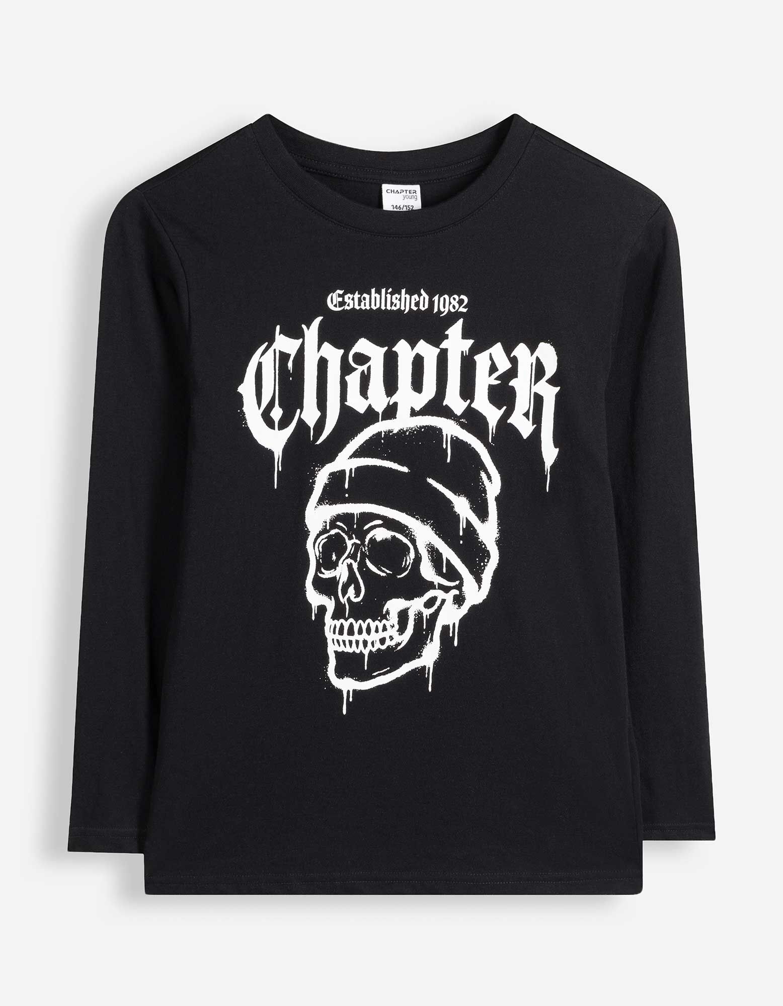 Langarmshirt - Frontprint - Schwarz