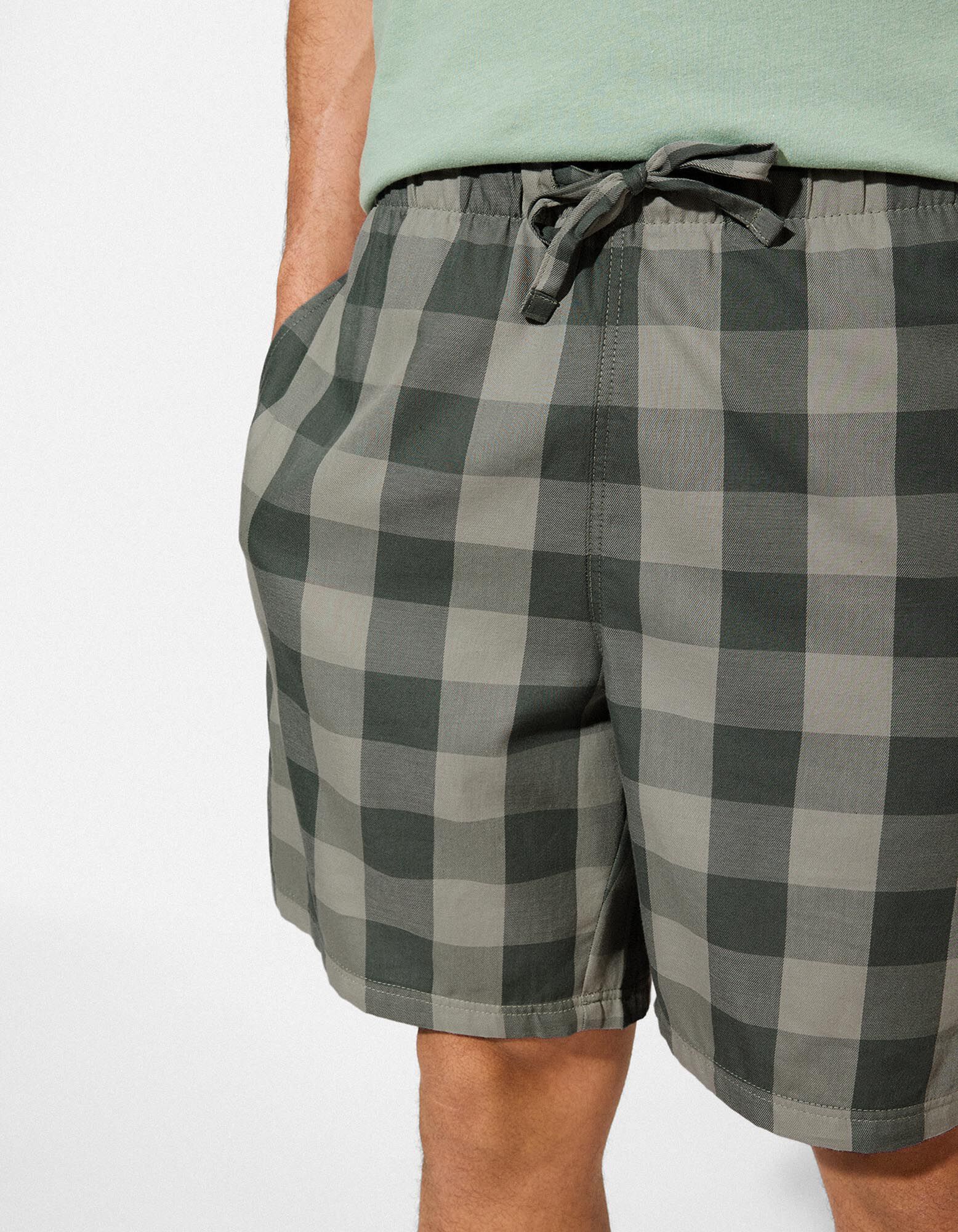 Short de pyjama - Motif &agrave; carreaux - Vert clair