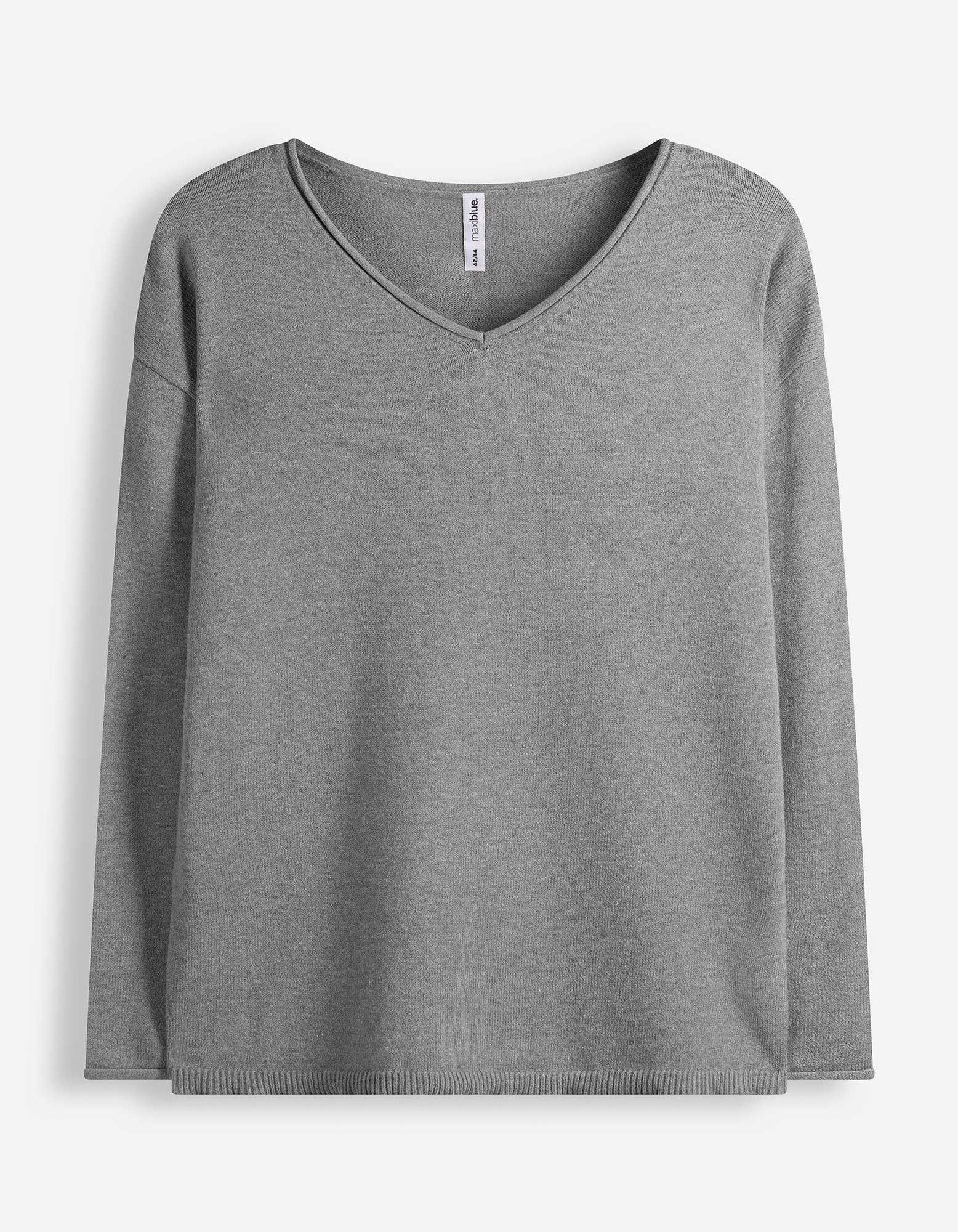 Pullover - V-Ausschnitt - Grau