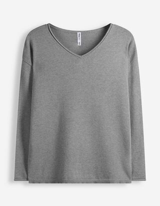 Pullover - V-Ausschnitt - Grau