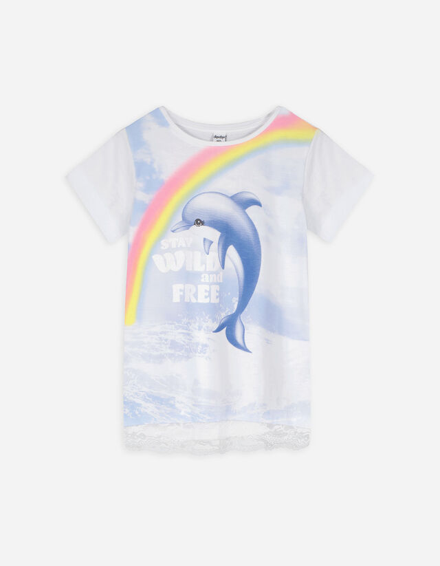 T-Shirt - Spitzenbesatz - weiß