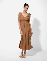 A-vonalú ruha - V-kivágás - világos barna