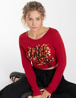 T-shirt &agrave; manches longues - Imprim&eacute; scintillant - Rouge fonc&eacute;