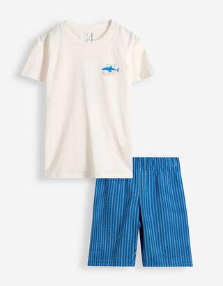 Pyjama Set aus Shirt und Shorts - Streifen - wei&szlig;