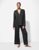 Pyjama Set aus Shirt und Hose - Viskose - dunkelgrau