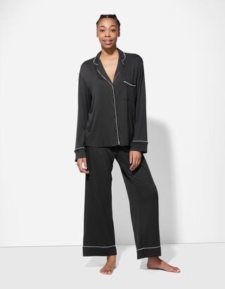 Pyjama Set aus Shirt und Hose - Viskose - dunkelgrau