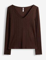 Longsleeve - V-hals - Donkerbruin