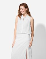 Blusenshirt - Crinkle-Optik - weiß