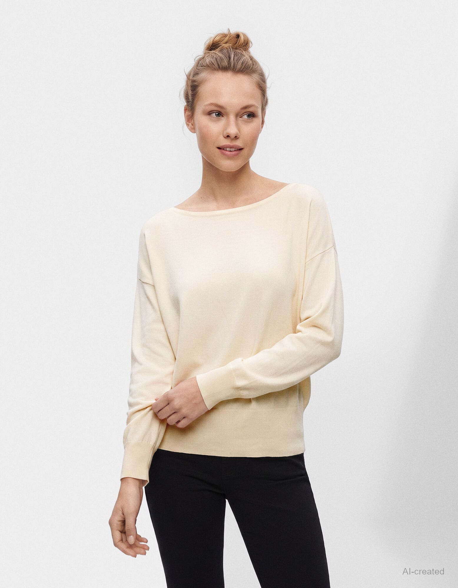 Pull-over - Encolure bateau - jaune clair