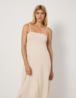 Kleid - Crinkle - Beige