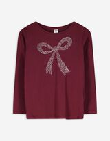 Langarmshirt - Frontprint - dunkelrot