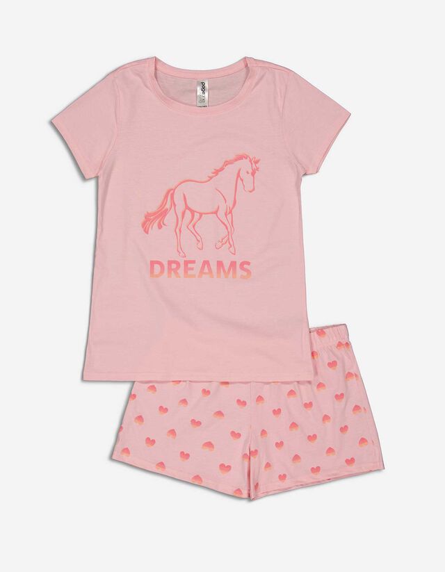 Set pijama alcătuit din bluză și pantaloni scurți - Imprimeu - Roz