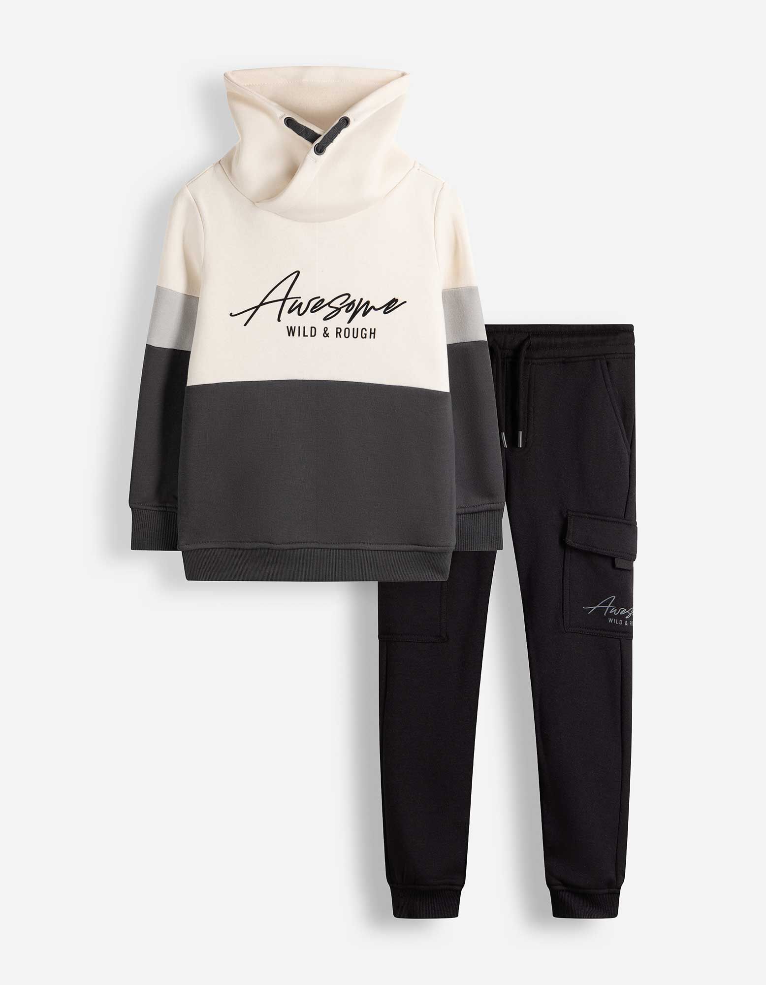 Set aus Sweatshirt und Hose - Color-Blocking - Dunkelgrau