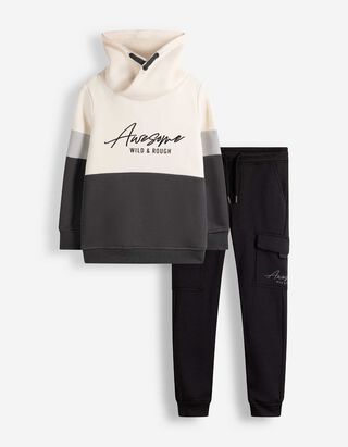 Set aus Sweatshirt und Hose - Color-Blocking - Dunkelgrau