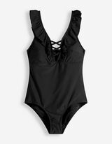 Badeanzug - Volants - schwarz