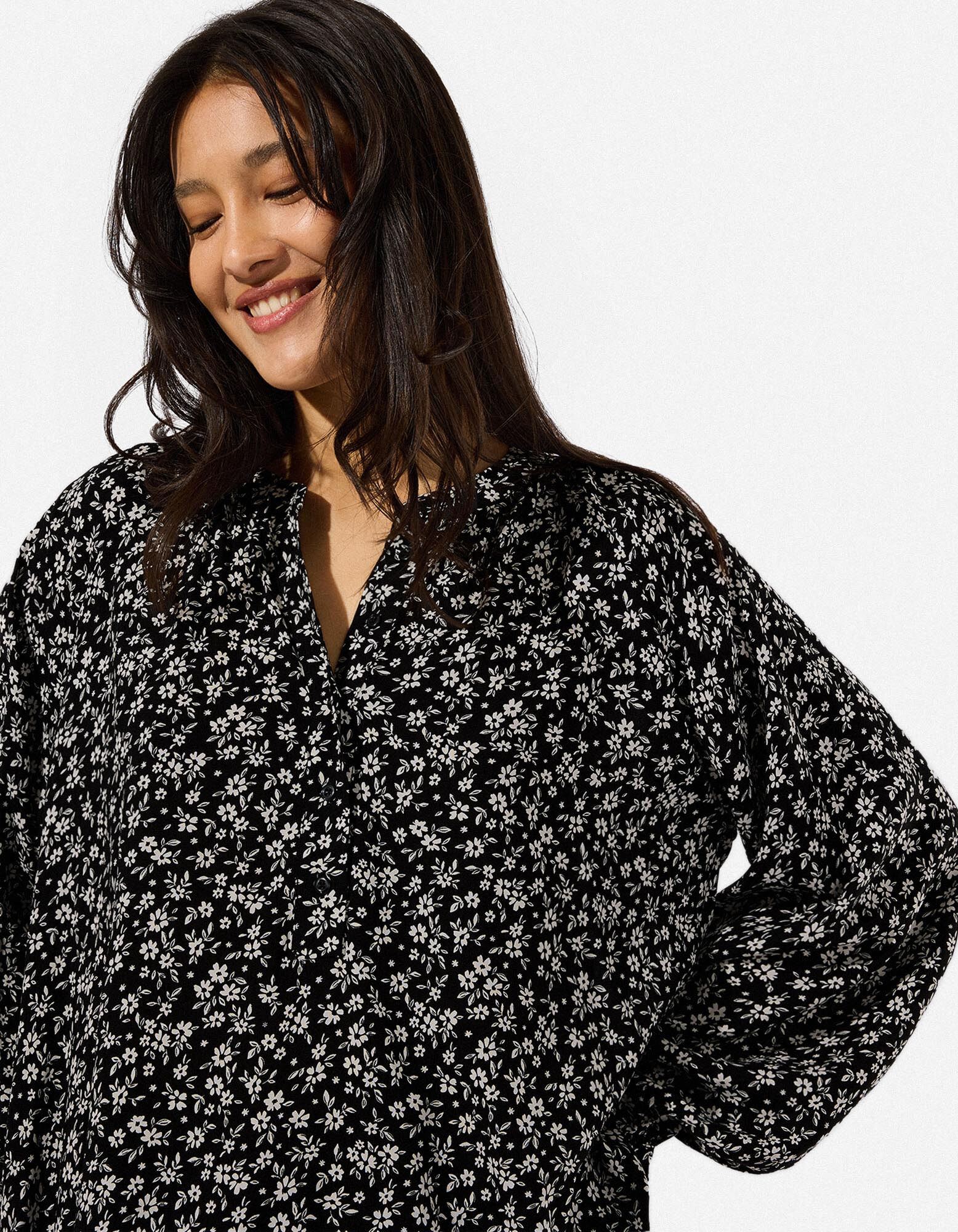 Bluse - Florales Muster - Beige