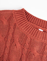 Strickpullover - Zopfstrick - dunkelrot