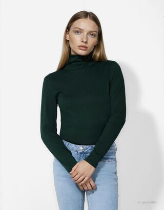 Langarmshirt - Rollkragen - grün