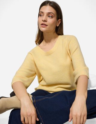 Pullover - Feinstrick - hellgelb
