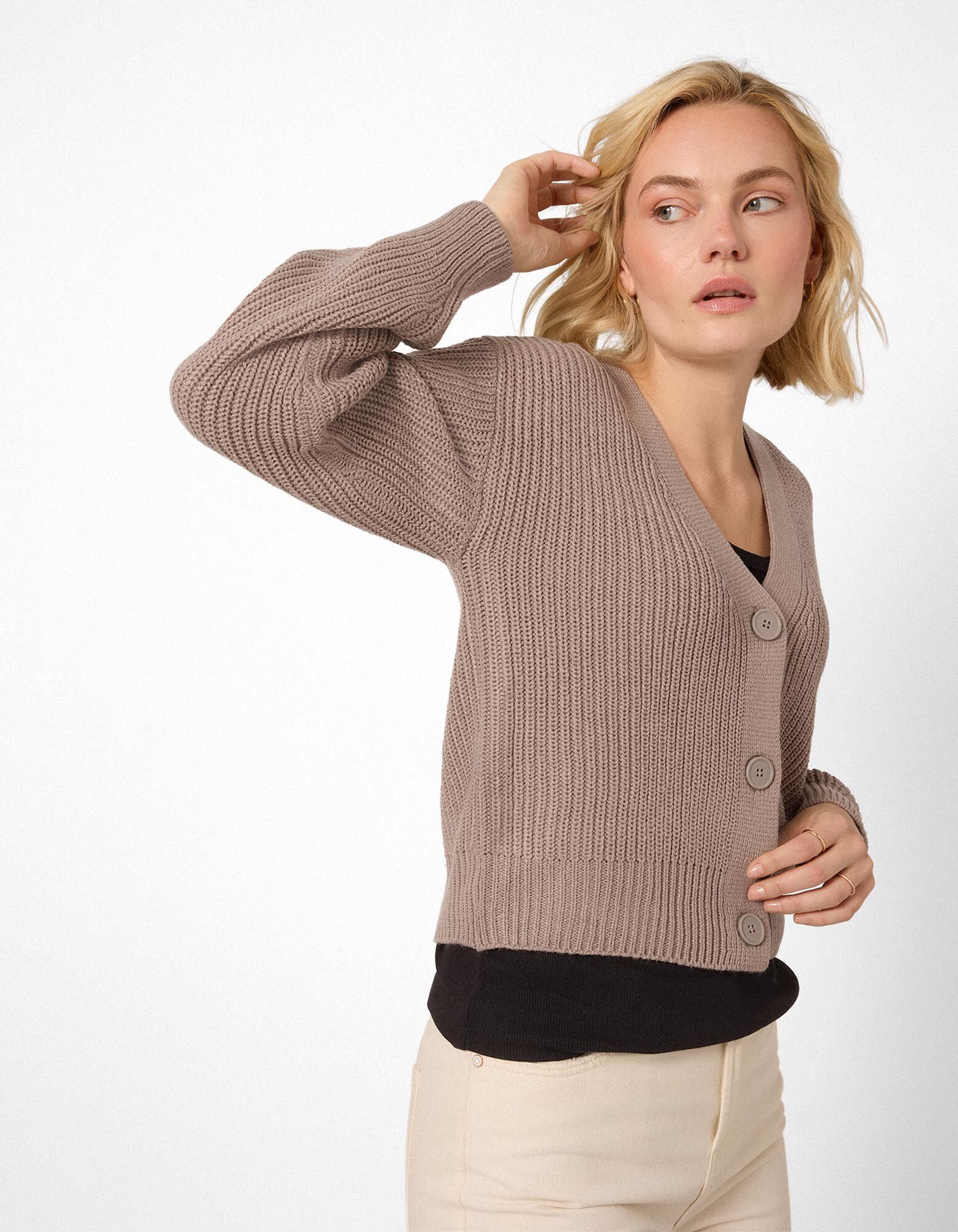 Strickjacke - Knopfleiste - Braun