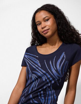 T-shirt - Motief all-over - donkerblauw