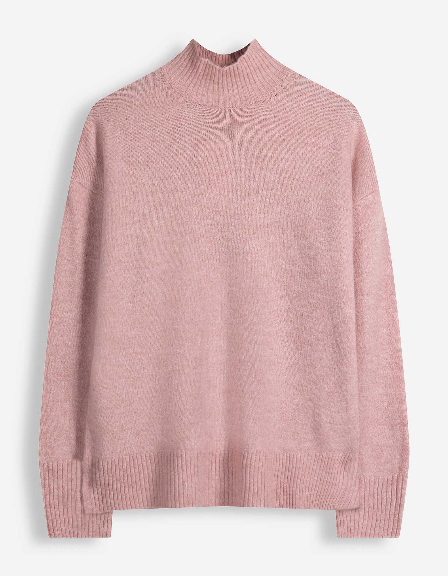 Žebrovan&yacute; pleten&yacute; svetr - Mockneck - Růžov&aacute;