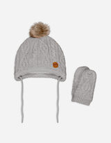 Set cappello e guanti - maglia a cavo - grigio chiaro