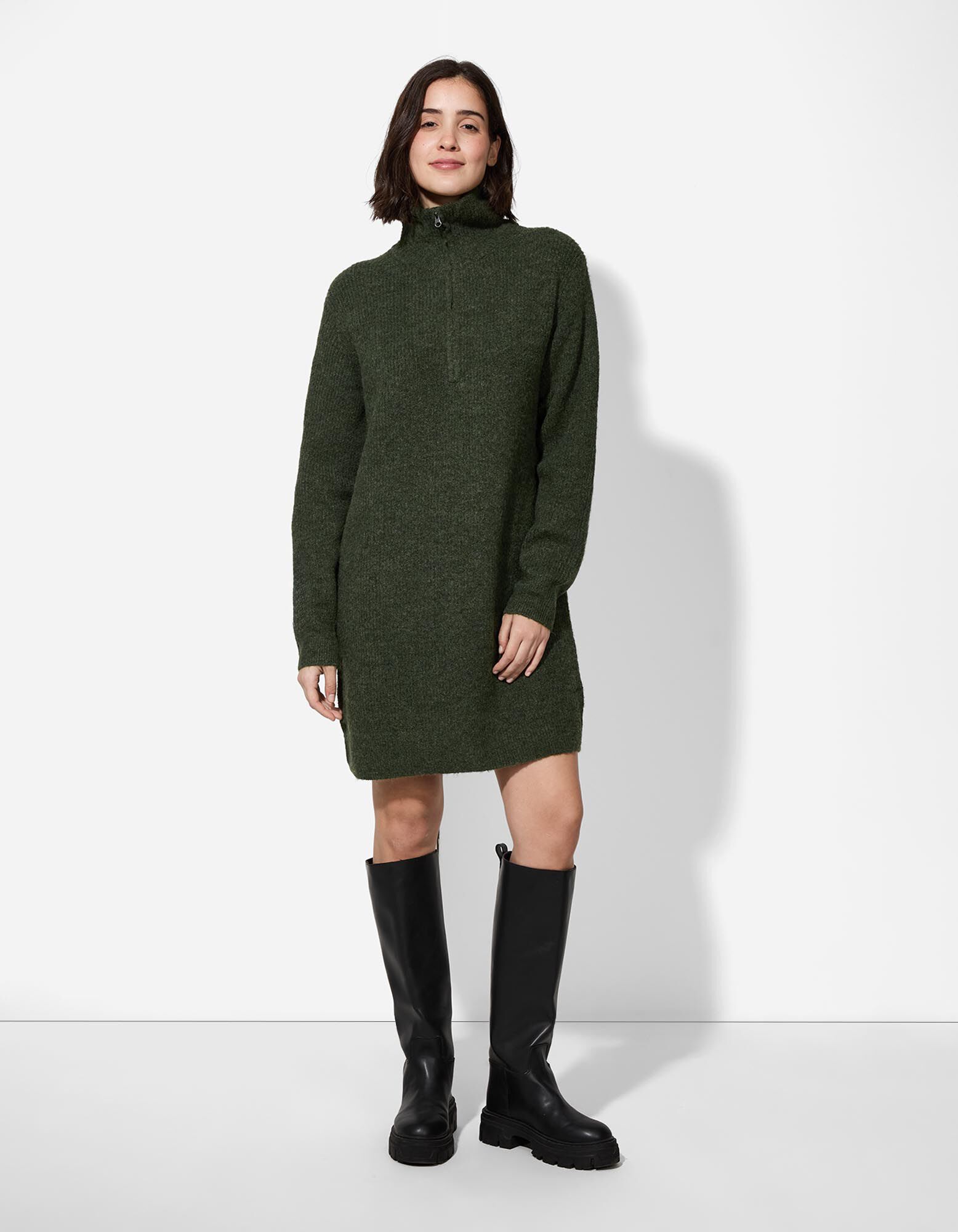 Kleid - Rollkragen - Dunkelgr&uuml;n