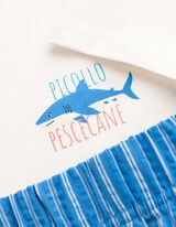 Pyjama Set aus Shirt und Shorts - Streifen - wei&szlig;