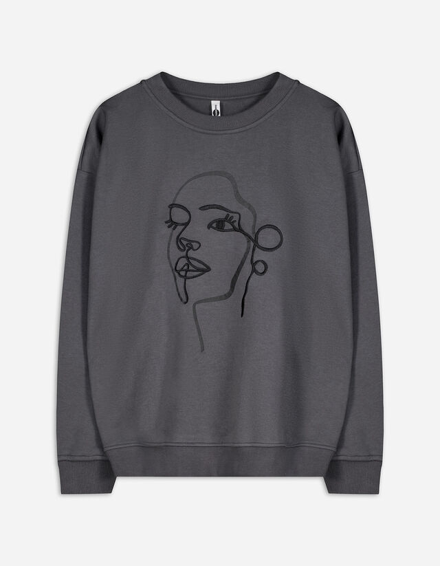 Sweatshirt - Borduursels - donkergrijs