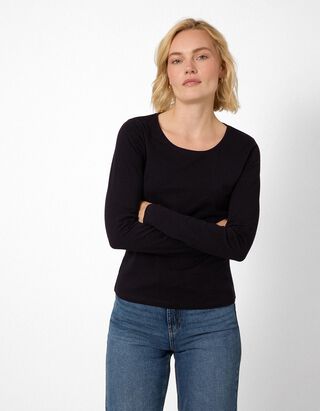 Langarmshirt - Baumwolle - Schwarz