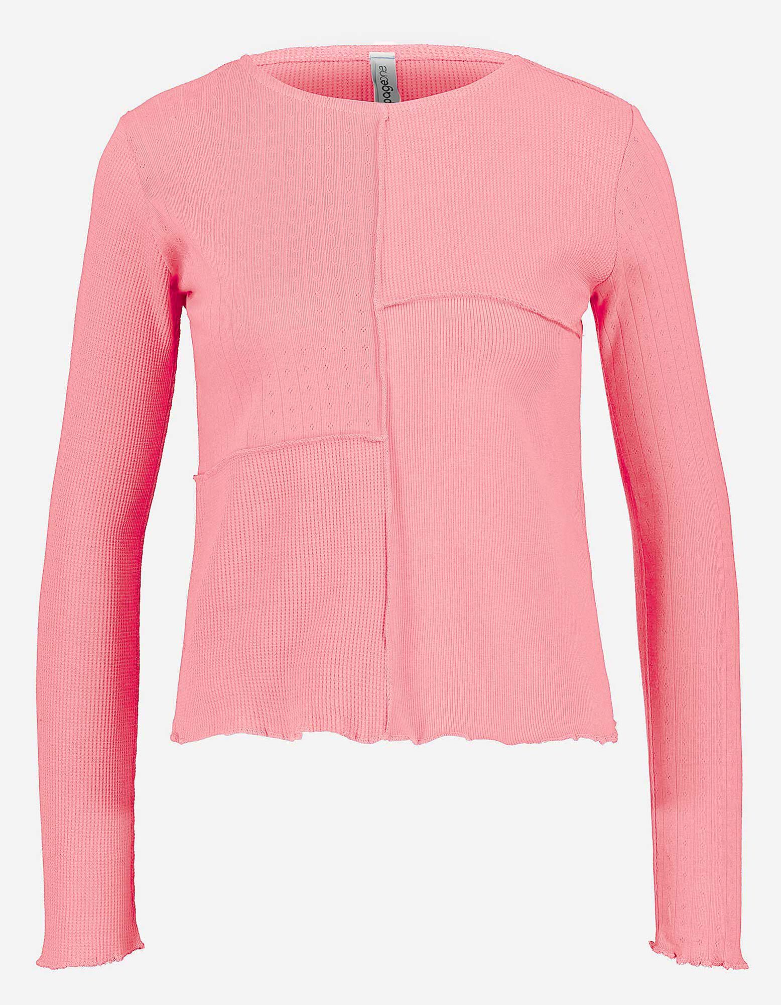 T-shirt &agrave; manches longues - Ourlet coquille - rose