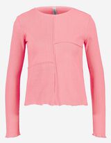 T-shirt &agrave; manches longues - Ourlet coquille - rose