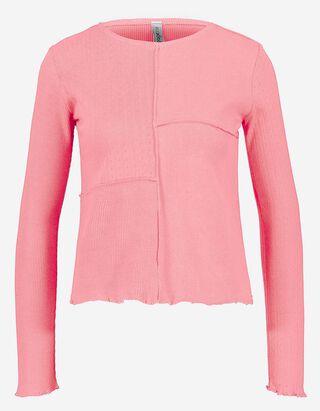 T-shirt &agrave; manches longues - Ourlet coquille - rose