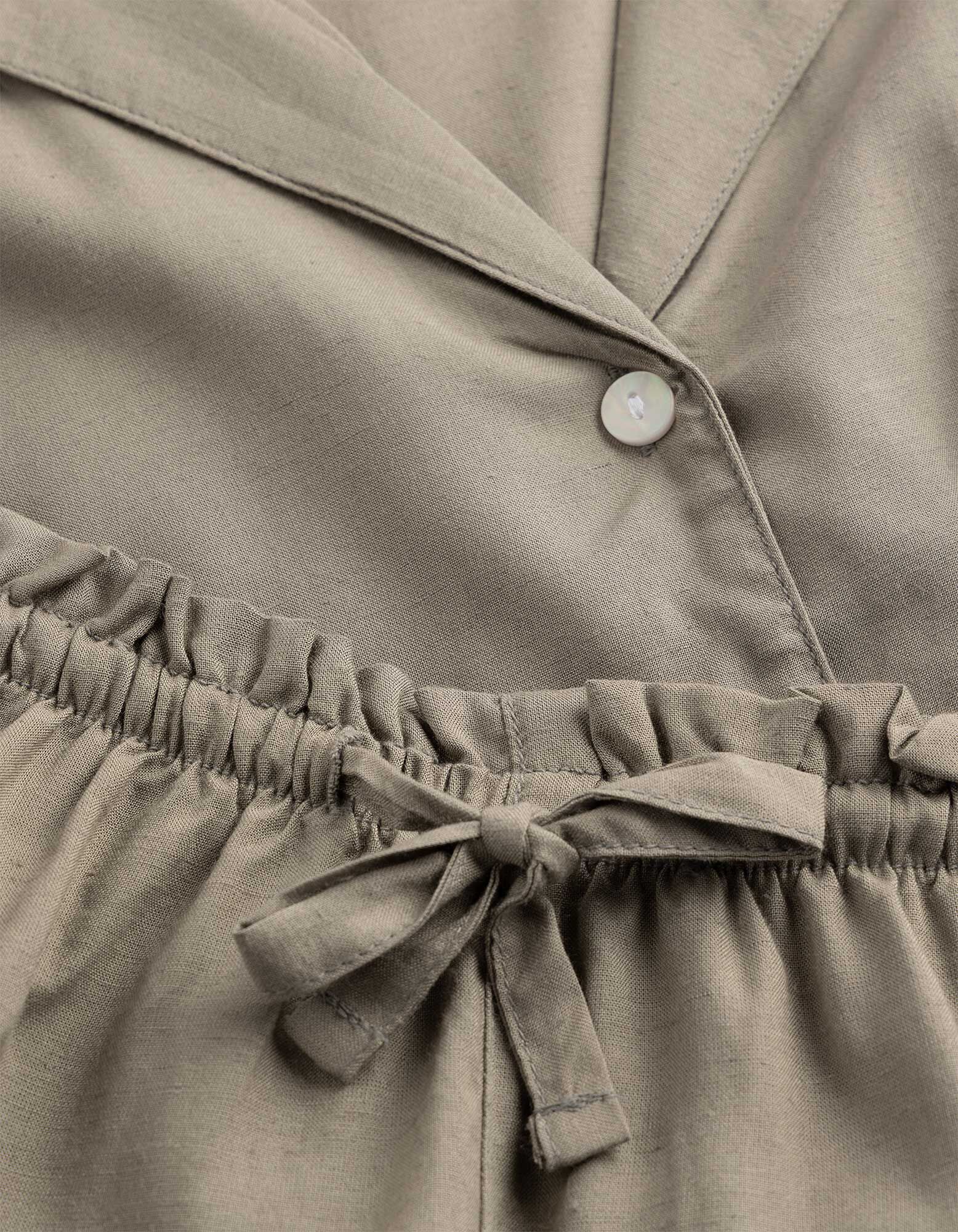 Pyjama Set aus Shirt und Shorts - Leinen-Optik - Khaki