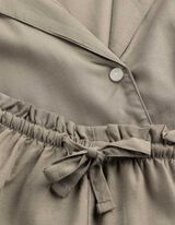 Pyjama Set aus Shirt und Shorts - Leinen-Optik - Khaki