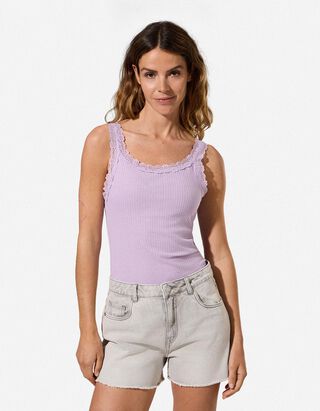 Top - Spitzenbesatz - Rosa